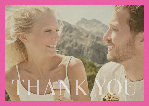 Thank you photo card with changeable photofield and Thank you on the bottom. Pink.