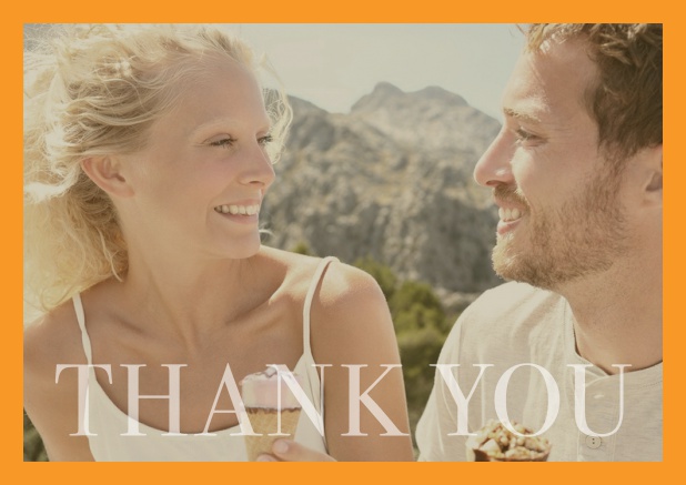 Thank you online photo card for wedding with changeable photo and text Save the Date on the bottom. Yellow.