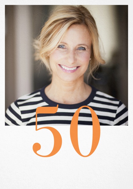Einladung zum 50. Geburtstag mit großem Fotofeld. Orange.