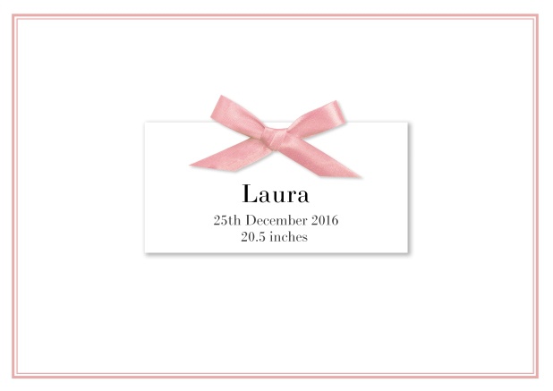 Online  Birth announcement with PRINTED rosa ribbon and matching rosa double line frame and photo inside left.