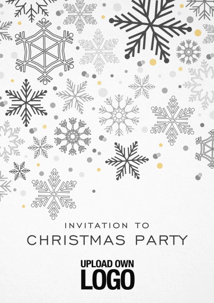 Corporate Christmas party invitation card with silver snow flakes Black.