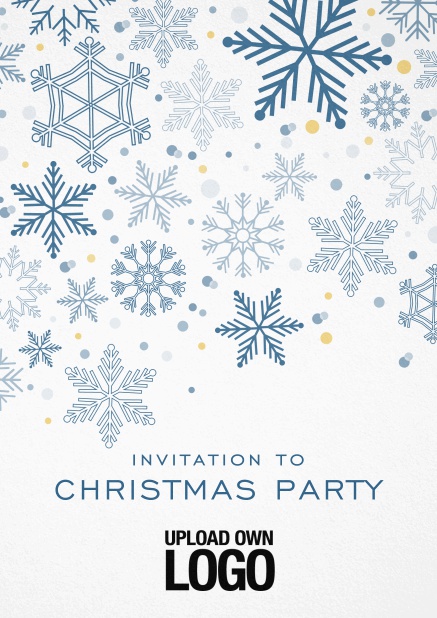 Corporate Christmas party invitation card with silver snow flakes Blue.