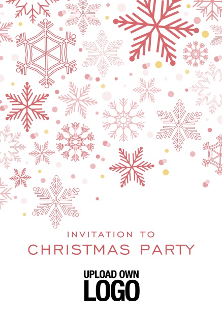 Online Corporate Christmas party invitation card with silver snow flakes Red.