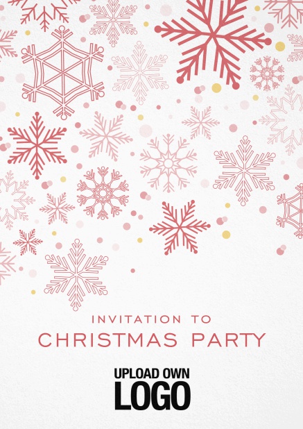 Corporate Christmas party invitation card with silver snow flakes Red.
