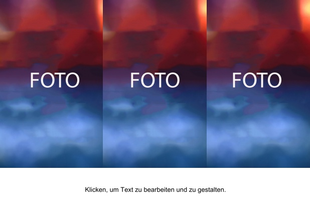Einfach gestaltete online Fotokarte in Querformat mit 3 Fotofeldern zum Foto selber hochladen inkl. Textfeld.