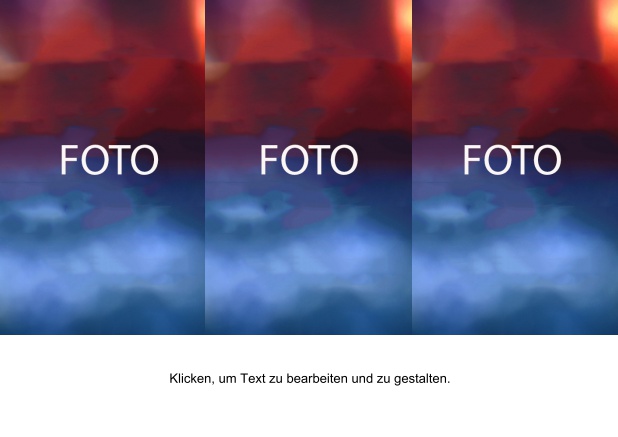 Foto-Karte in Querformat mit 3 Fotofeldern und Textfeld.