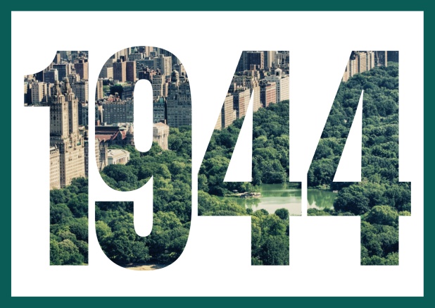 Online Einladungskarte mit ausgeschnittener 1944 für eigenes Image oder Foto Grün.