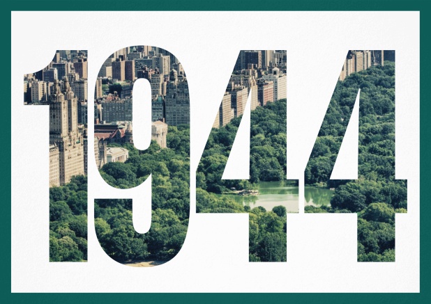 Einladungskarte mit ausgeschnittener 1944 für eigenes Image oder Foto Grün.