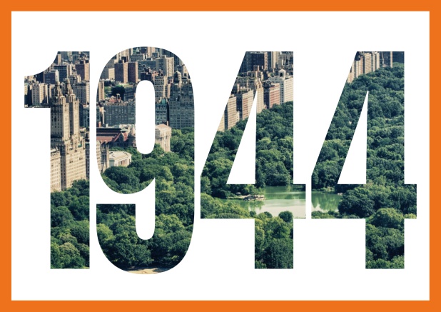Online Einladungskarte mit ausgeschnittener 1944 für eigenes Image oder Foto Orange.