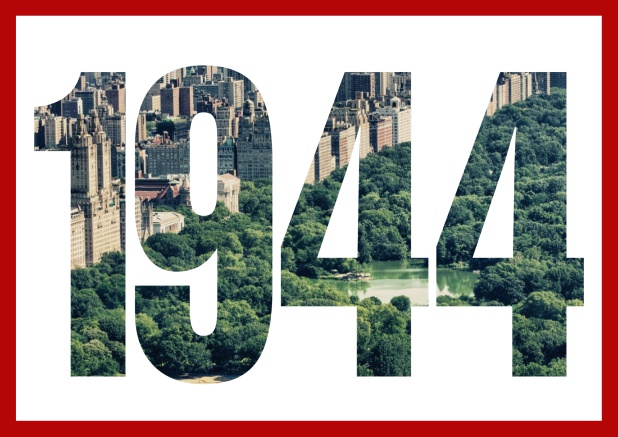 Online Einladungskarte mit ausgeschnittener 1944 für eigenes Image oder Foto Rot.