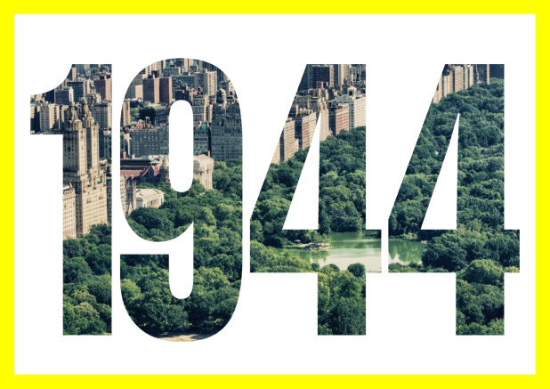 Online Einladungskarte mit ausgeschnittener 1944 für eigenes Image oder Foto Gelb.