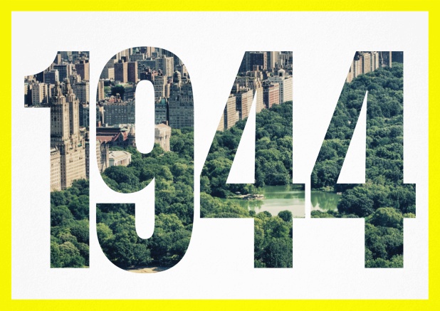 Einladungskarte mit ausgeschnittener 1944 für eigenes Image oder Foto Gelb.