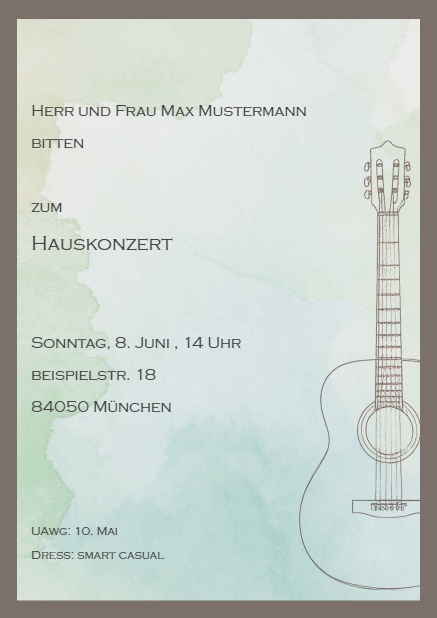 Gitarre - Gold - Cocktails Online Einladungskarte mit Gitarre Gold.
