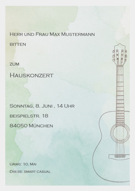 Gitarre - Grau - Cocktails Online Einladungskarte mit Gitarre Grau.