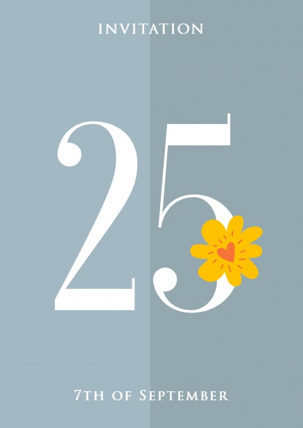 25 with yellow flower - Grey - 20th Birthday Online invitation card with 25 and yellow flower Grey.