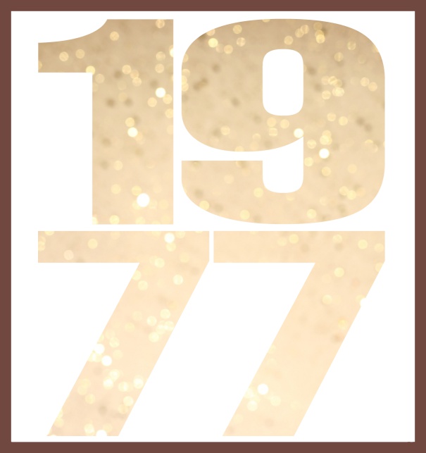 Große Online Einladungskarte mit ausgeschnittener Zahl 1977 Gold.