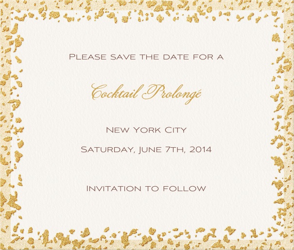 Whitneys Erfolg - Kostenfreie Designs Hochzeits Save the Date Karte mit Rahmen aus Goldstücken.