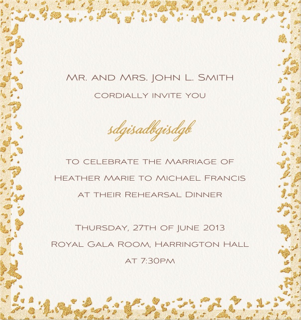 Beige, formal themed party Invitation Template with golden flaked frame.