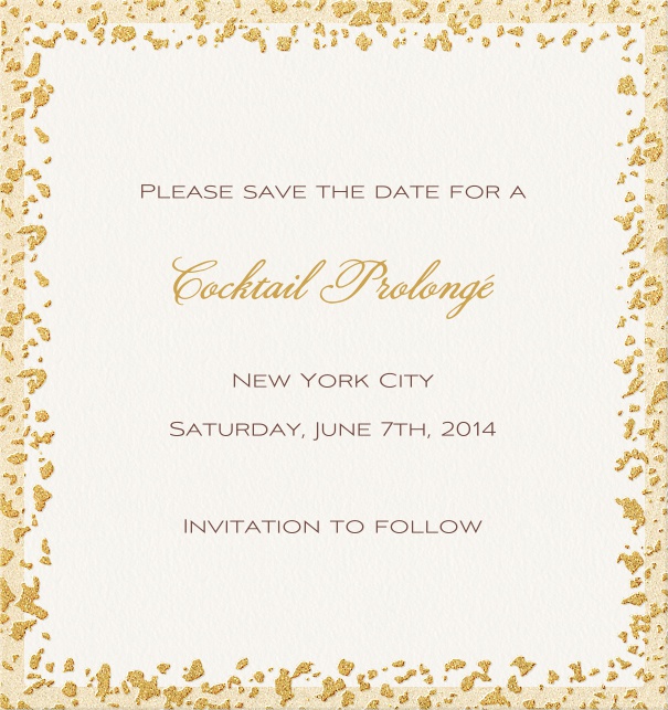 Whitneys Erfolg - Kostenfreie Designs Hochzeits Save the Date Karte in Hochkant mit Rahmen aus Goldstücken.