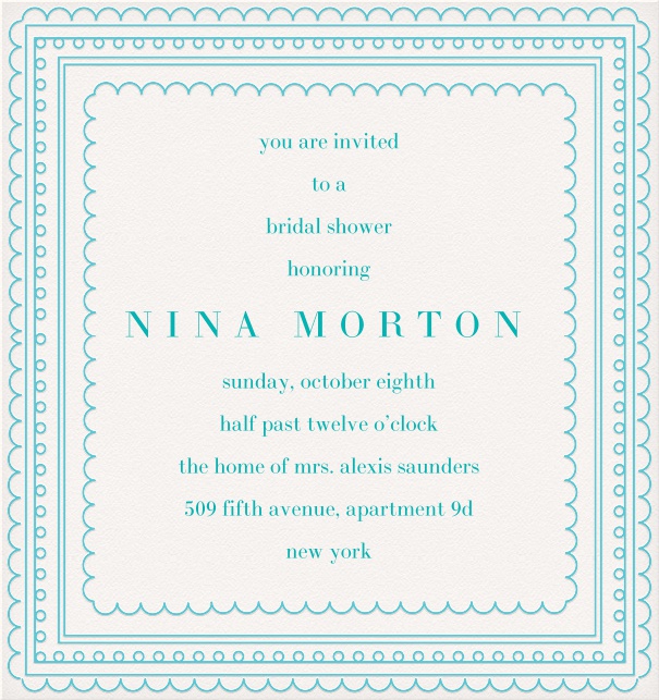 White Party Invitation Template with aqua blue border.