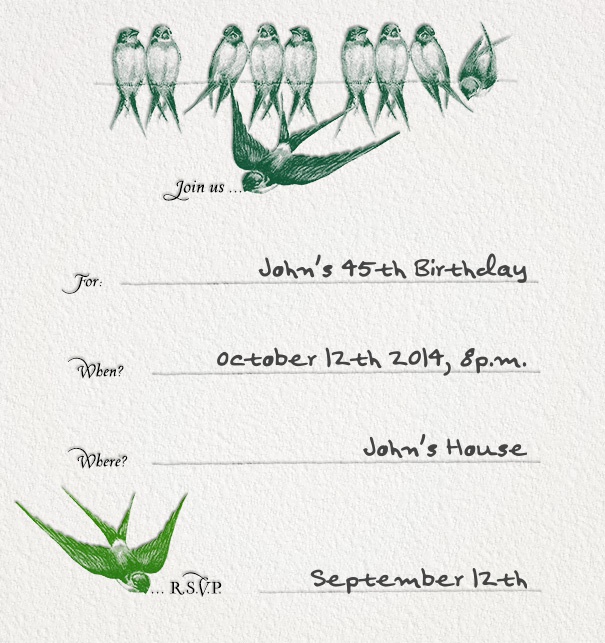 Formal Online Addressing Invitation with Birds and Customizable text.