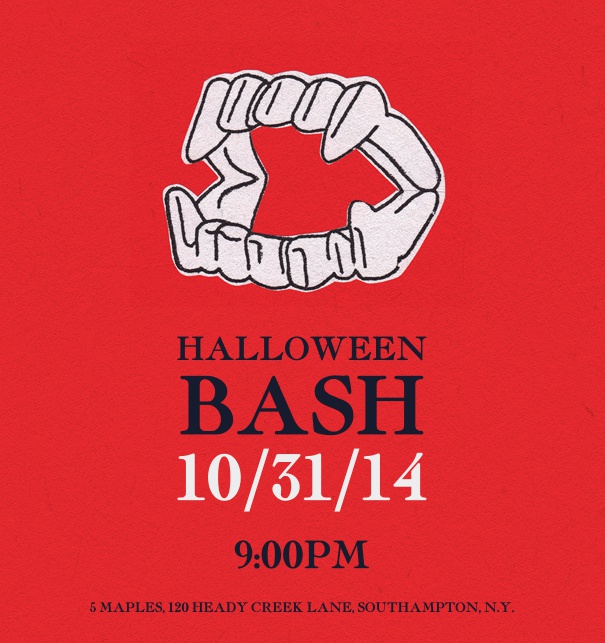 Red Halloween Invitation Card design with white teeth.