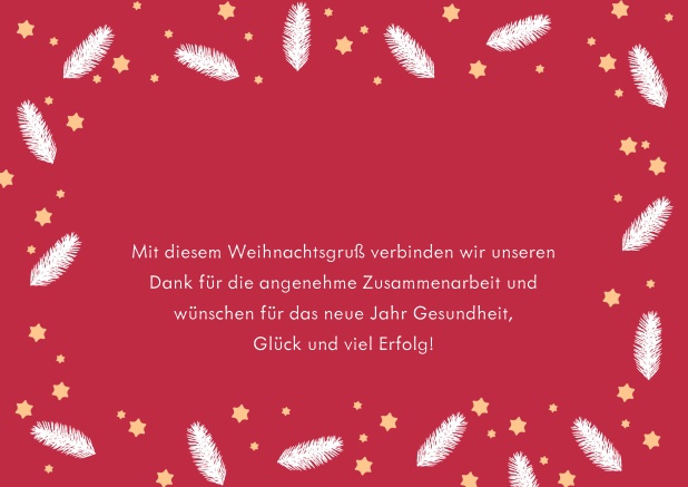 Rote Firmenweihnachtskarte online mit Schneeflocken und Logooption.