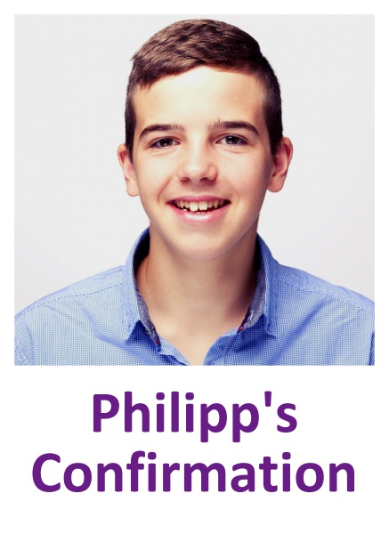 Online Confirmation invitation card with customizable color and photo above text field. Purple.
