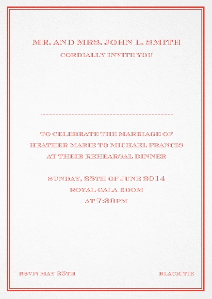 Classic invitation card in Avignon design with fine single color frame.