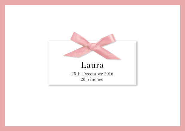 Online Birth announcement with PRINTED rosa ribbon and matching rosa border and photo on the inside.