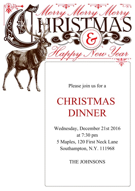 Online Holiday party invitation card with large Stag.