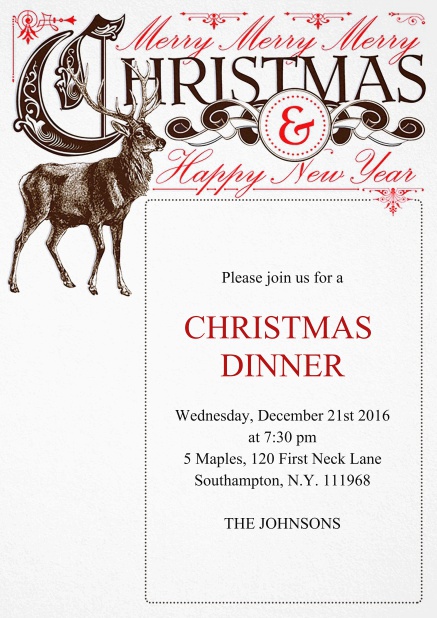 Holiday party invitation card with large Stag.