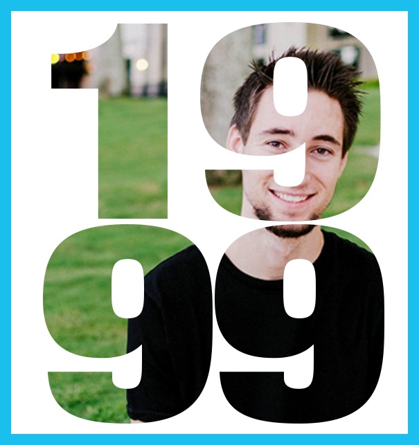 1999 geboren gross - Blau - 20. Geburtstag Große Online Einladungskarte zum 20. Geburtstag mit Rahmen und ausgeschnittenem Geburtsjahr 1999. Blau.