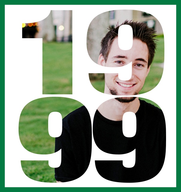 1999 geboren gross - Grün - 20. Geburtstag Große Online Einladungskarte zum 20. Geburtstag mit Rahmen und ausgeschnittenem Geburtsjahr 1999. Grün.