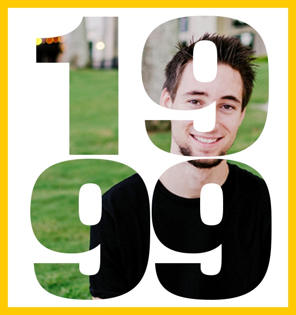 1999 geboren gross - Gelb - 20. Geburtstag Große Online Einladungskarte zum 20. Geburtstag mit Rahmen und ausgeschnittenem Geburtsjahr 1999. Gelb.