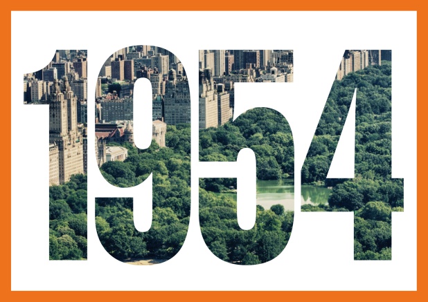 Online Einladungskarte mit ausgeschnittener 1954 für eigenes Image oder Foto Orange.