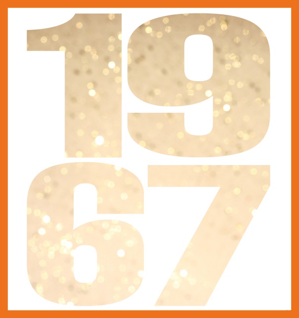 Große Online Einladungskarte mit ausgeschnittener Zahl 1967 Orange.