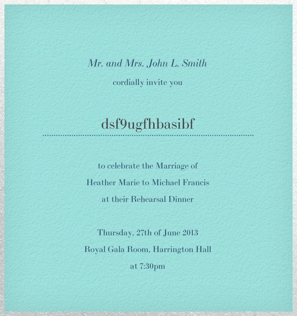 Blaue, formale Einladungskarte mit weißem Rahmen.
