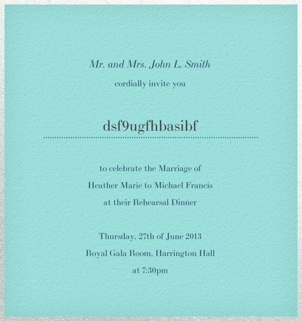 Formal Tiffany Themed Wedding Invitation Card with white border.