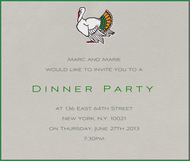 Grey Dinner Invitation Customizable with Turkey Motif.