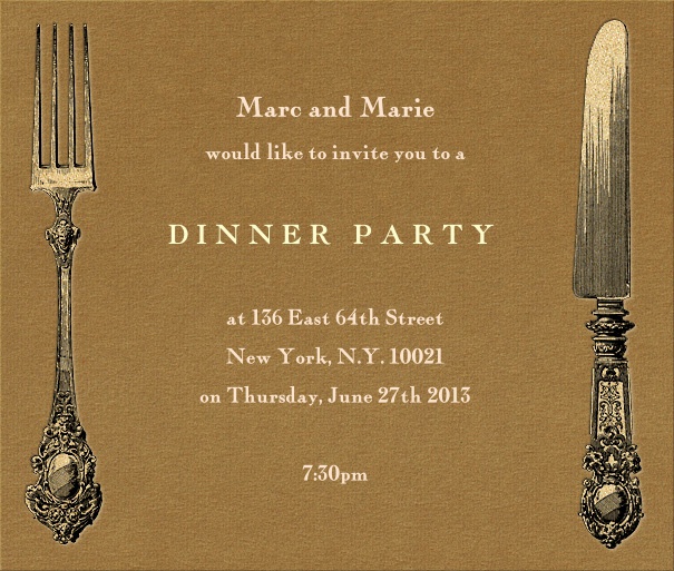 Brown Dinner Invitation Template with Silverware Designs.