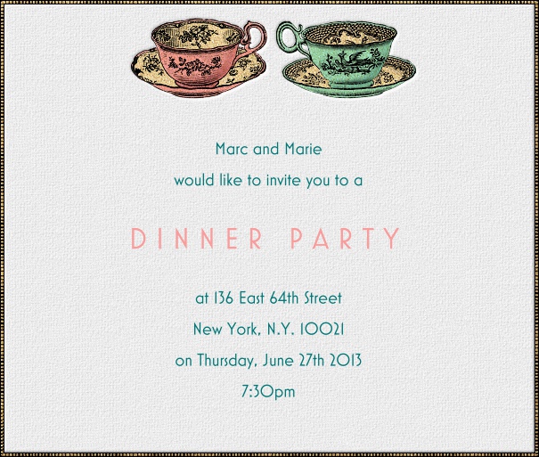 Light Tan Dinner or Tea Invitation Design with Teacup Motif.