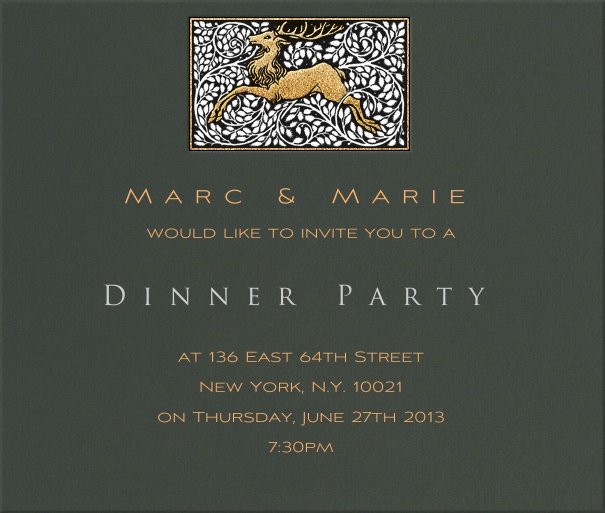 Dark Grey Dinner Invitation design with Elk Motif.