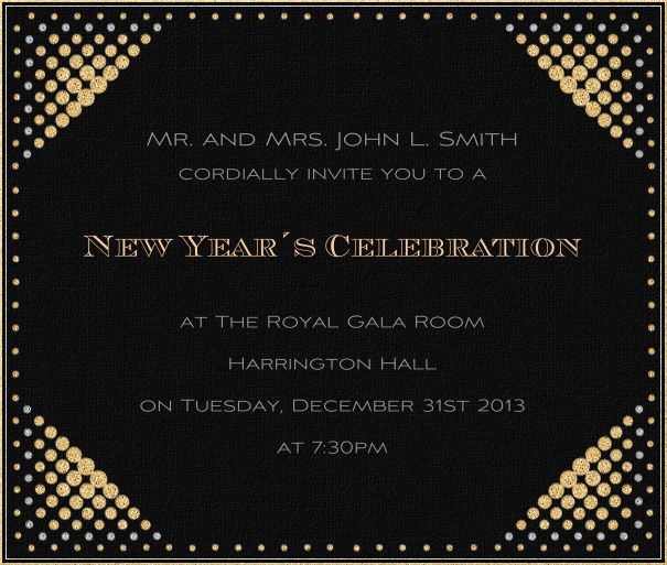 A Night in New York - Cocktails Black celebration square format invitation card with disco lights in all four corners.