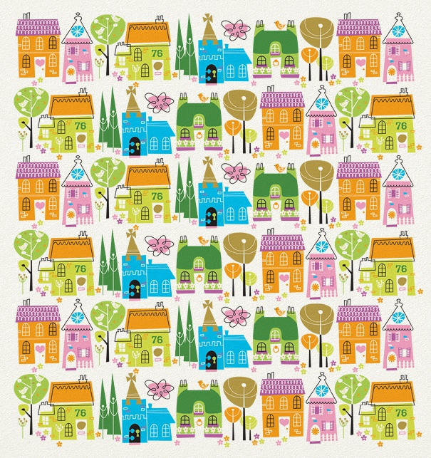 Kinderkartenvorlage mit bunten Häusern von Sean Sims