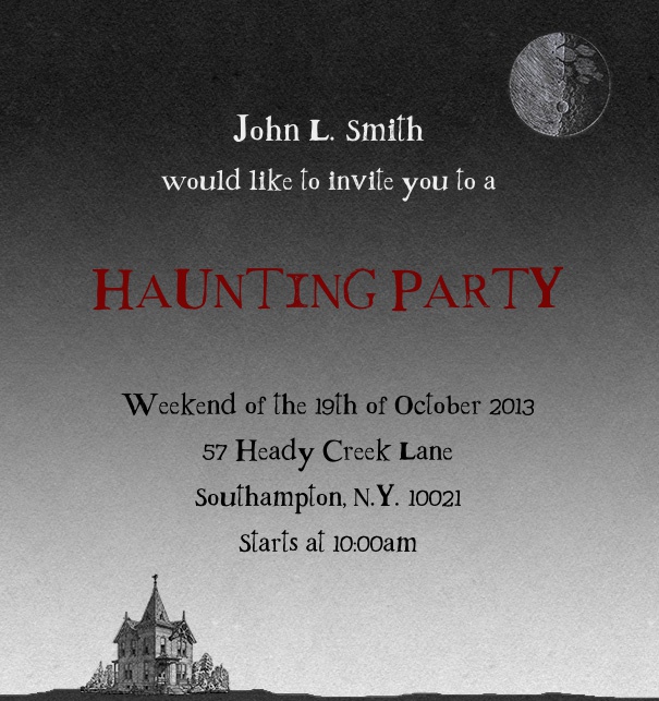 Online Einladungskarte zur Halloweenparty mit Mond und Gruselhaus.