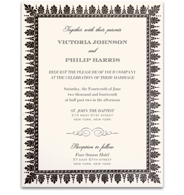 Weiße Online Einladungskarte zur Hochzeit mit grauem Rahmen und Textfeld inklusive editierbarer Schrift.