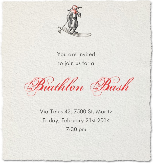Themed Skiing Online Invitation Card with Skiier and winter olympics theme.