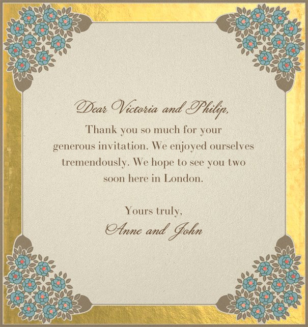 Art nouveau card with a floral pattern and gold-plated border.