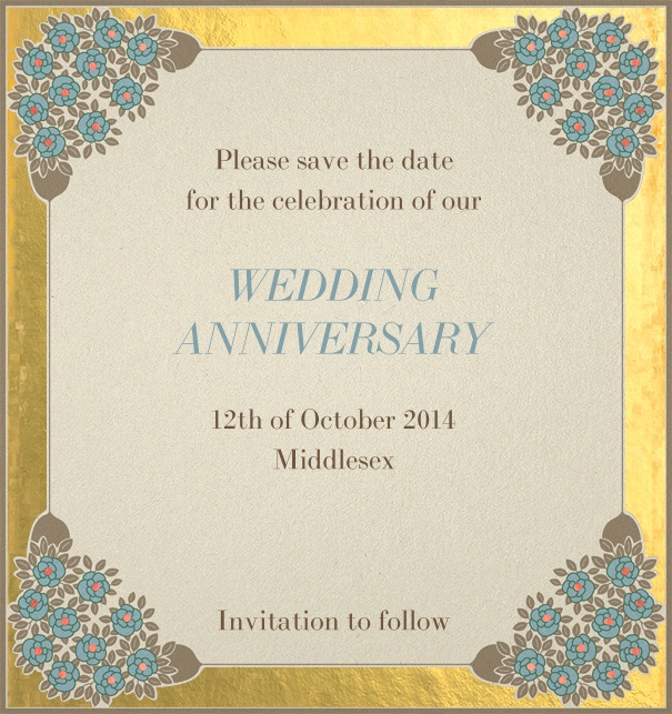 Online wedding Save the Date template with a golden border and customizable text.